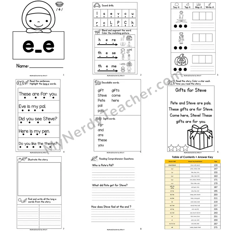 Letter Size Decodable Book — e_e long e Phonics Practice with Comprehension