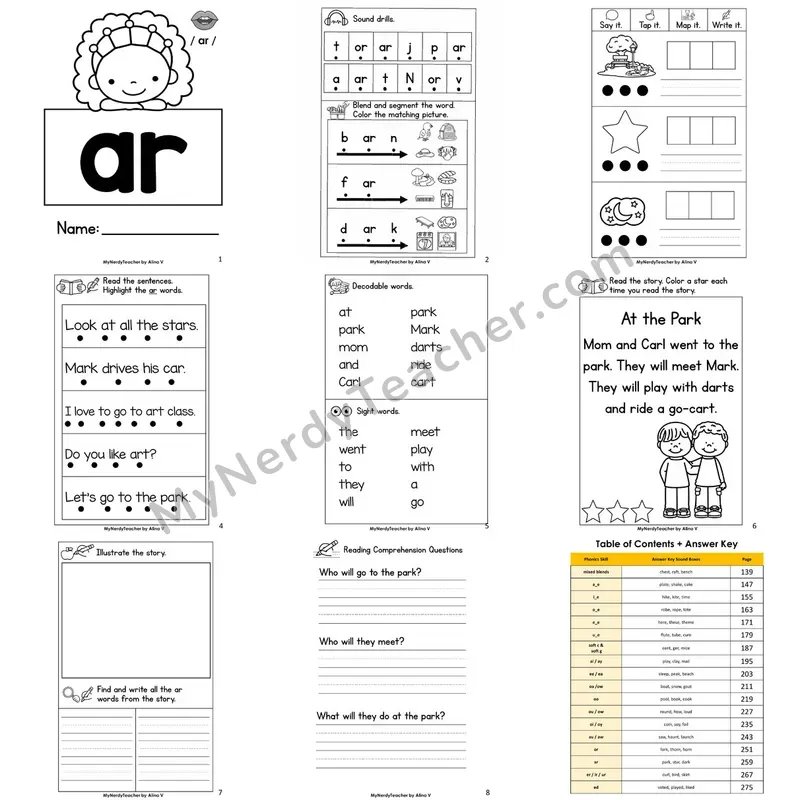 Letter Size Decodable Book — ar r-controlled Phonics Practice with Comprehension
