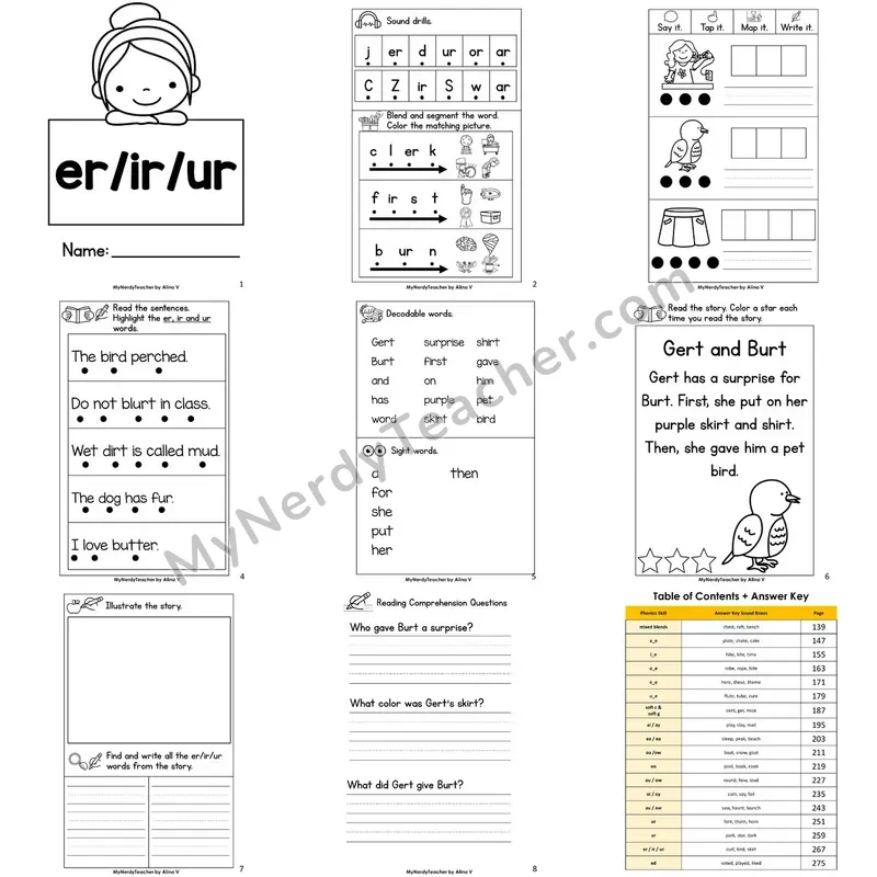 Letter Size Decodable Book — er ir ur r-controlled Phonics Practice with Comprehension