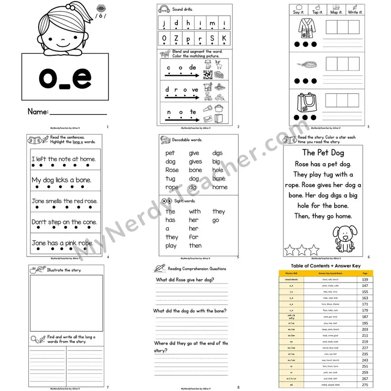 Letter Size Decodable Book — o_e long o Phonics Practice with Comprehension