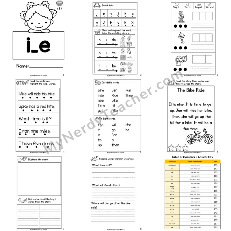 Letter Size Decodable Book — i_e long i Phonics Practice with Comprehension
