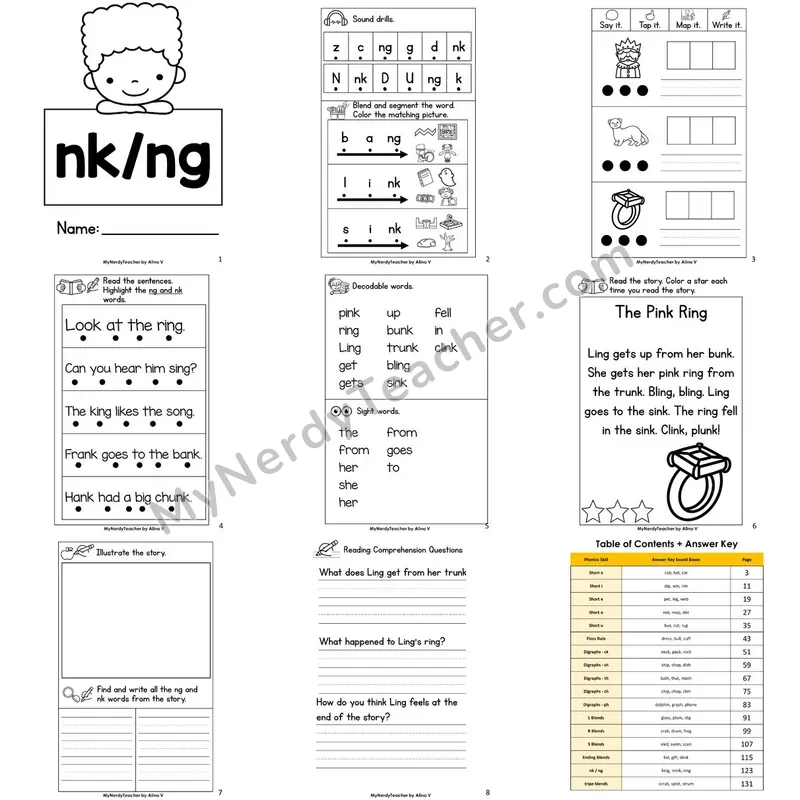 Letter Size Decodable Book — nk ng digraphs Phonics Practice with Comprehension