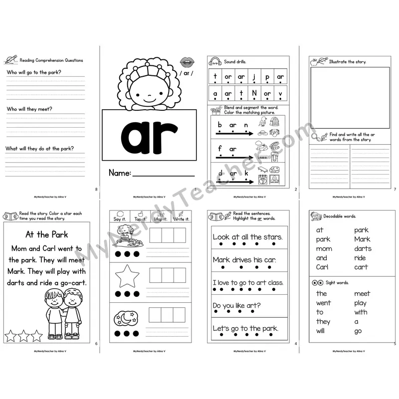 MBooks 21-Page Decodable Phonics Book — ar r-controlled with Comprehension Questions