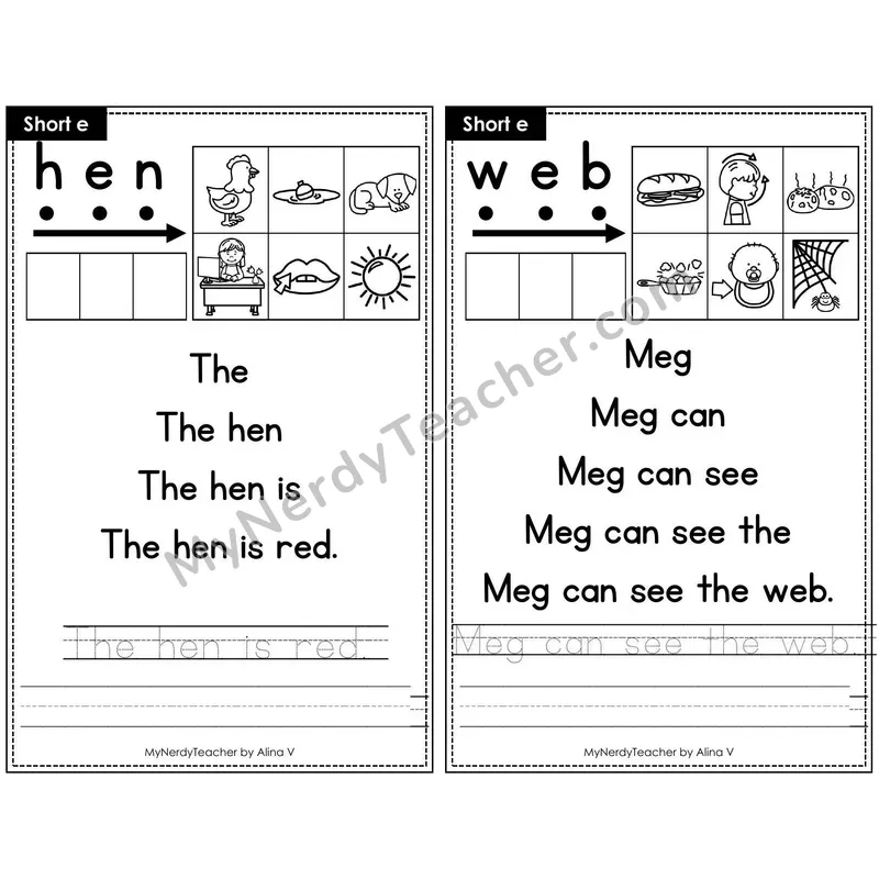 Sentence Pyramid Fluency Page 03 — Short e Read & Trace