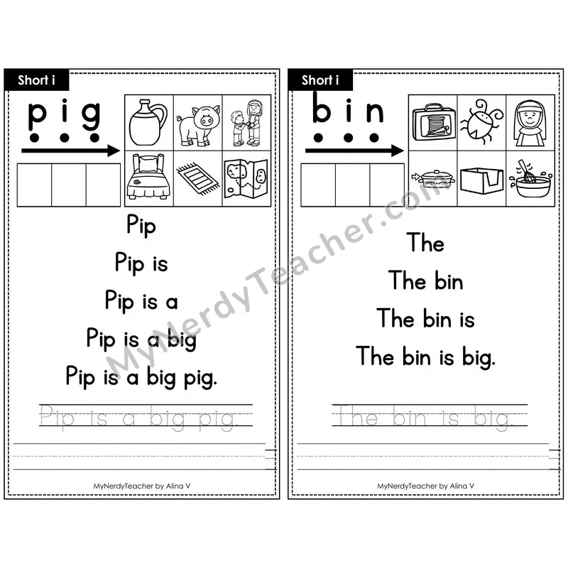 Sentence Pyramid Fluency Page 02 — Short i Read & Trace