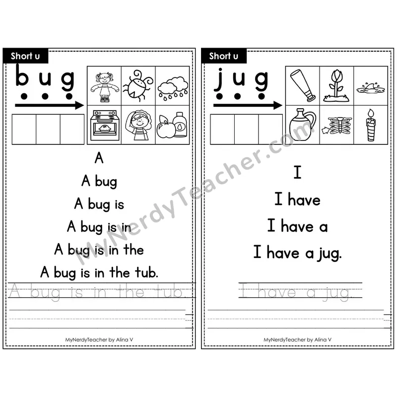 Sentence Pyramid Fluency Page 05 — Short u Read & Trace