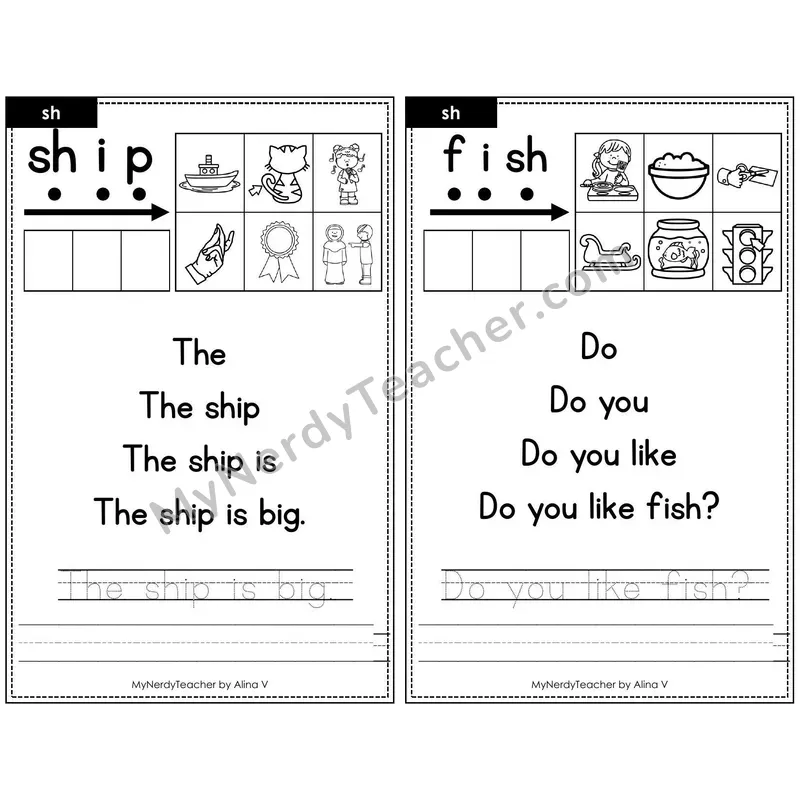 Sentence Pyramid Fluency Page 08 — sh Digraph Read & Trace