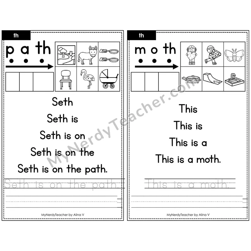 Sentence Pyramid Fluency Page 09 — th Digraph Read & Trace