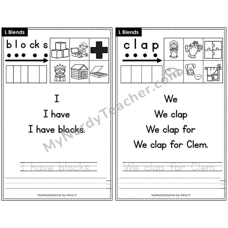 Sentence Pyramid Fluency Page 12 — L Blends Read & Trace