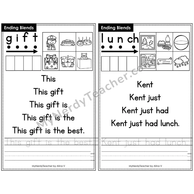 Sentence Pyramid Fluency Page 18 — Ending Blends Read & Trace