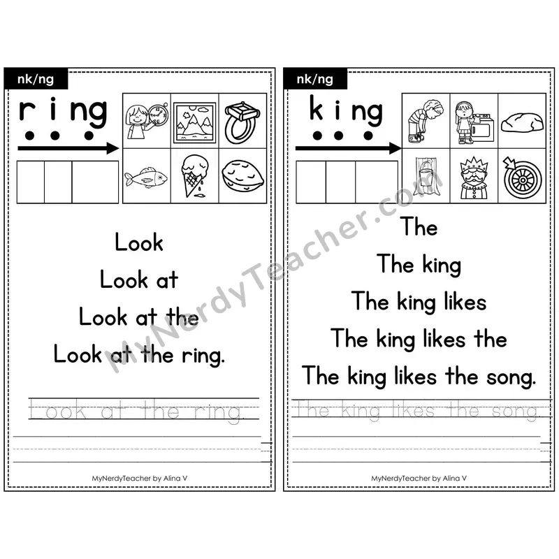 Sentence Pyramid Fluency Page 16 — nk and ng Read & Trace