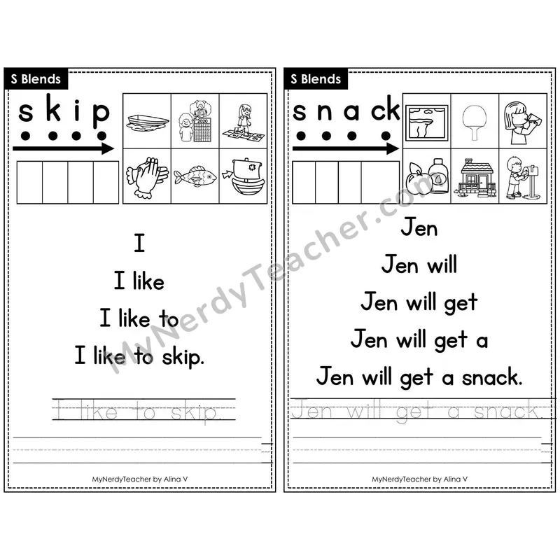 Sentence Pyramid Fluency Page 14 — S Blends Read & Trace