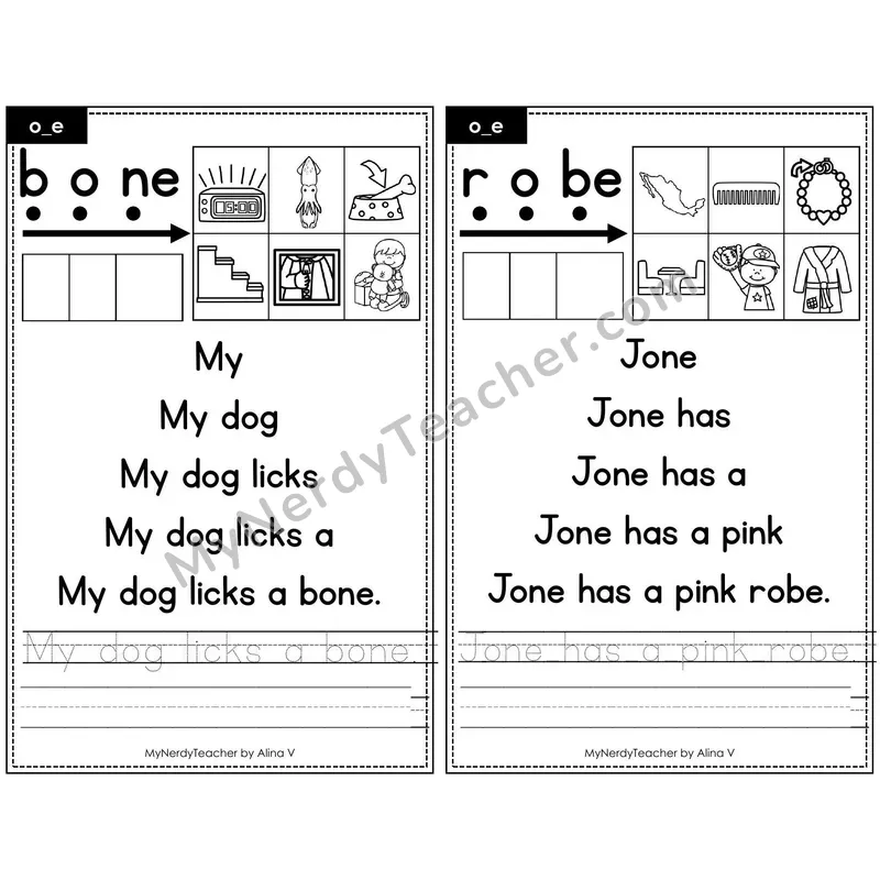 Sentence Pyramid Fluency Page 21 — o_e (Long o) Read & Trace