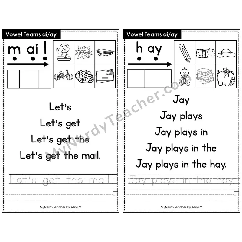 Sentence Pyramid Fluency Page 25 — Vowel Teams ai/ay Read & Trace