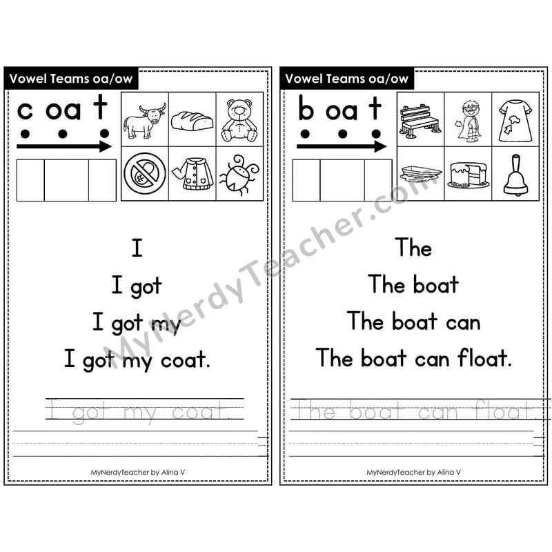 Sentence Pyramid Fluency Page 27 — Vowel Teams oa/ow Read & Trace