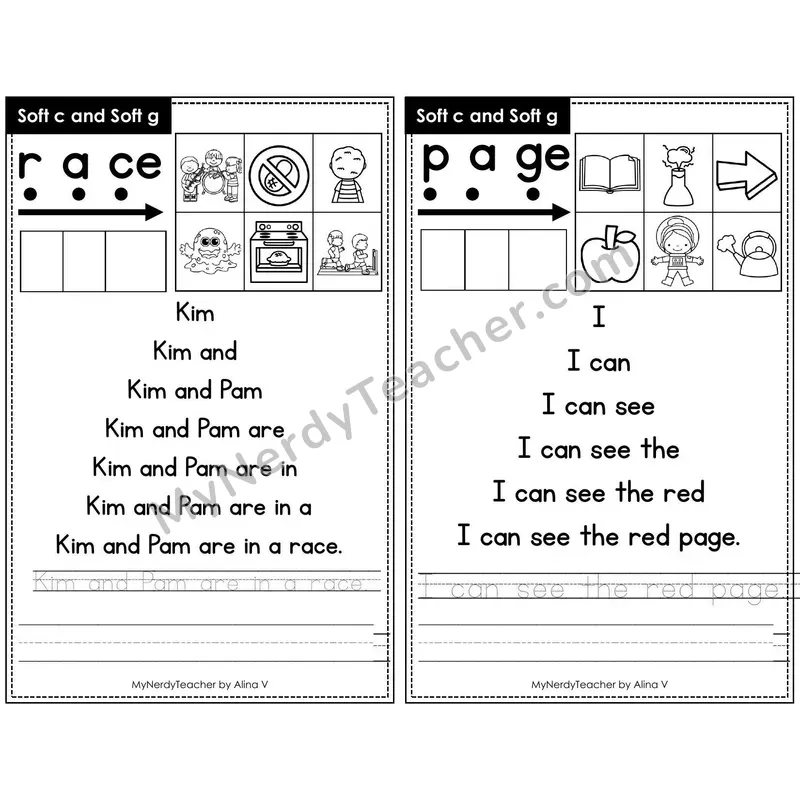 Sentence Pyramid Fluency Page 24 — Soft c and Soft g Read & Trace