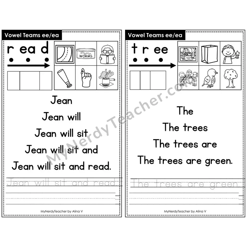 Sentence Pyramid Fluency Page 26 — Vowel Teams ee/ea Read & Trace
