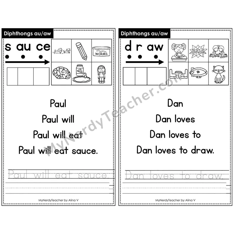 Sentence Pyramid Fluency Page 31 — Diphthongs au/aw Read & Trace