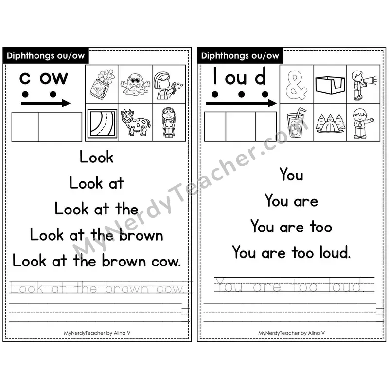 Sentence Pyramid Fluency Page 29 — Diphthongs ou/ow Read & Trace