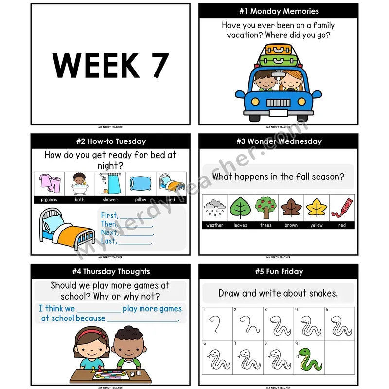 Morning Work Writing Prompts Week 7 — Non-Editable PowerPoint