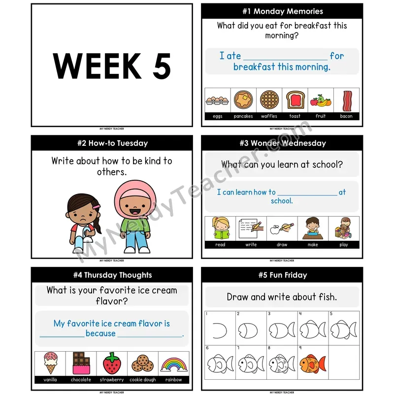 Morning Work Writing Prompts Week 5 — Non-Editable PowerPoint