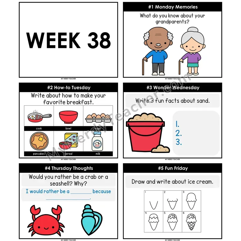 Morning Work Writing Prompts Week 38 — Non-Editable PowerPoint