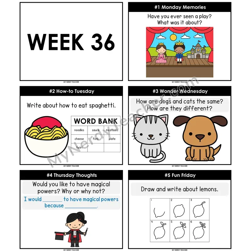 Morning Work Writing Prompts Week 36 — Non-Editable PowerPoint