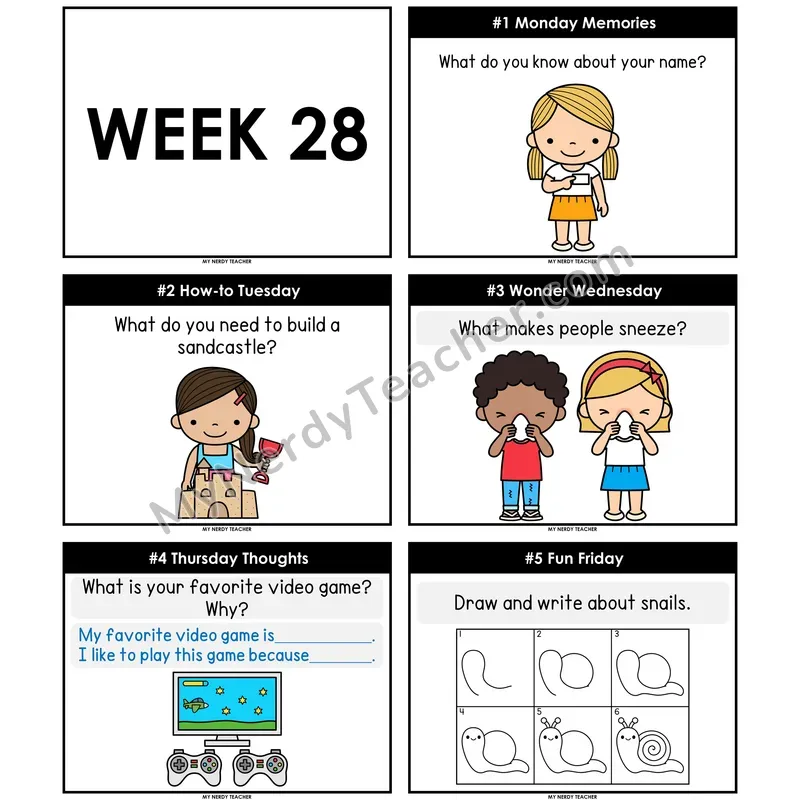 Morning Work Writing Prompts Week 28 — Non-Editable PowerPoint