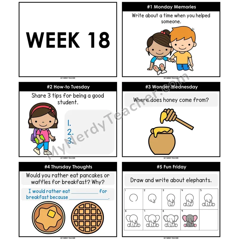 Morning Work Writing Prompts Week 18 — Non-Editable PowerPoint