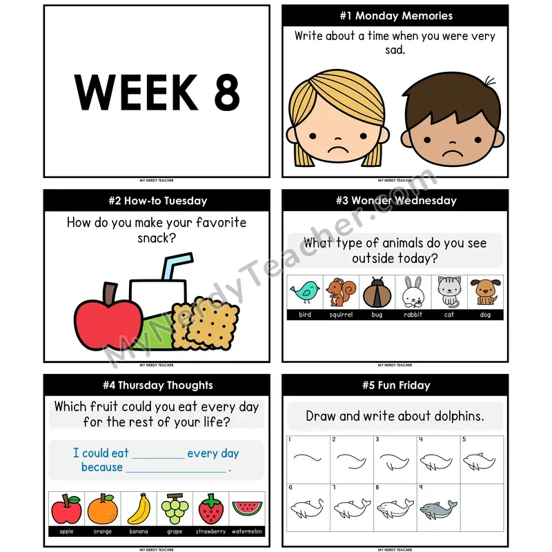 Morning Work Writing Prompts Week 8 — Editable PowerPoint