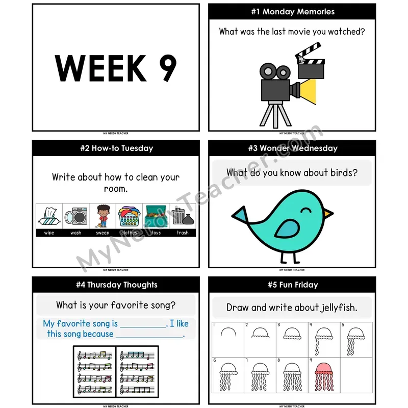 Morning Work Writing Prompts Week 9 — Editable PowerPoint