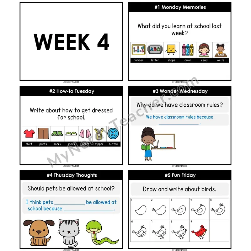 Morning Work Writing Prompts Week 4 — Editable PowerPoint