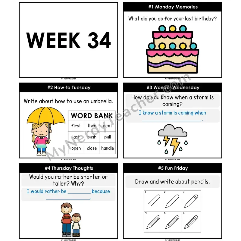 Morning Work Writing Prompts Week 34 — Editable PowerPoint