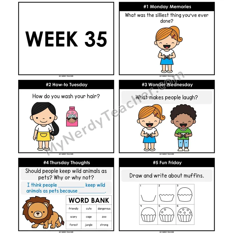 Morning Work Writing Prompts Week 35 — Editable PowerPoint