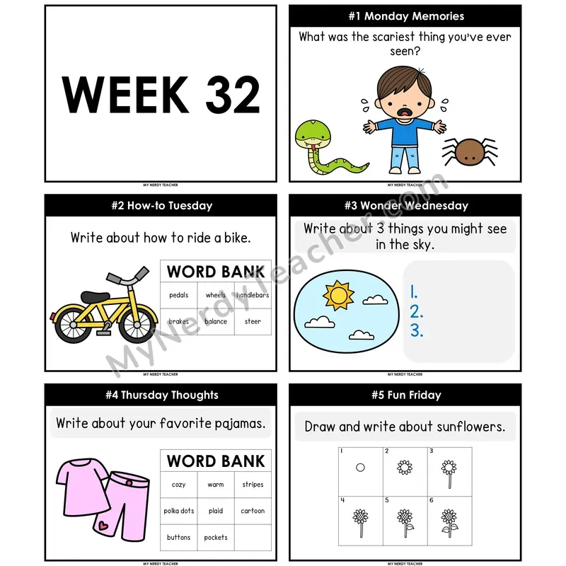 Morning Work Writing Prompts Week 32 — Editable PowerPoint