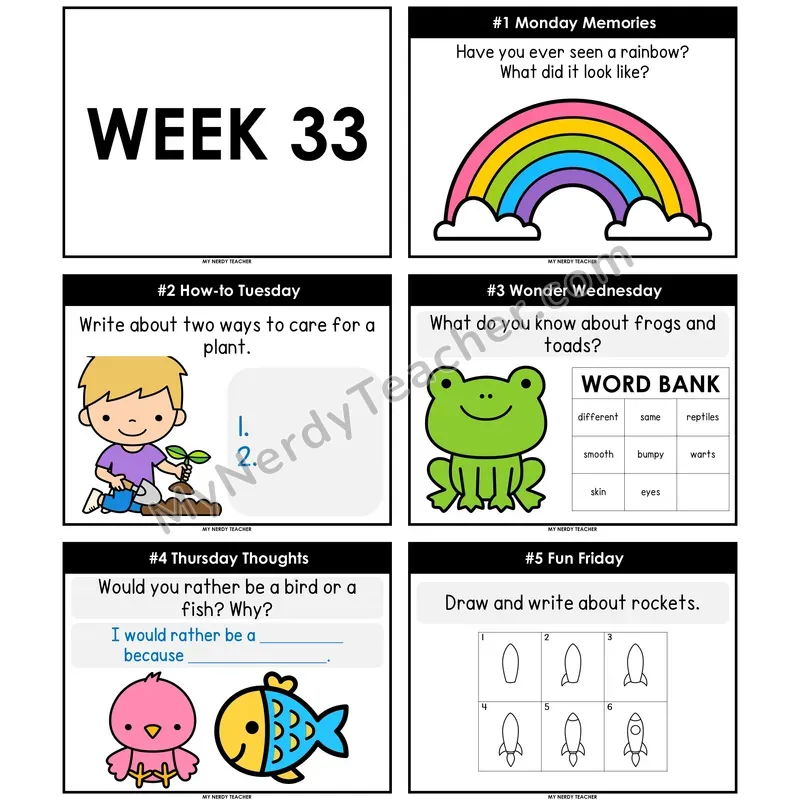 Morning Work Writing Prompts Week 33 — Editable PowerPoint