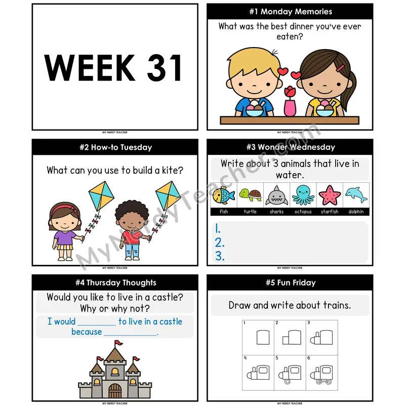 Morning Work Writing Prompts Week 31 — Editable PowerPoint