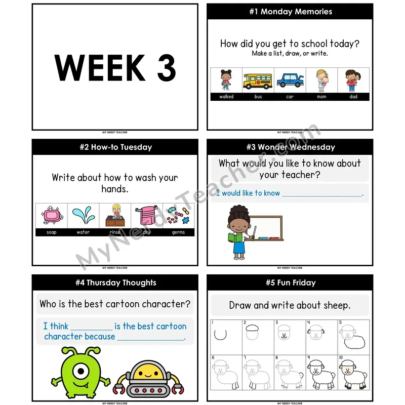 Morning Work Writing Prompts Week 3 — Editable PowerPoint