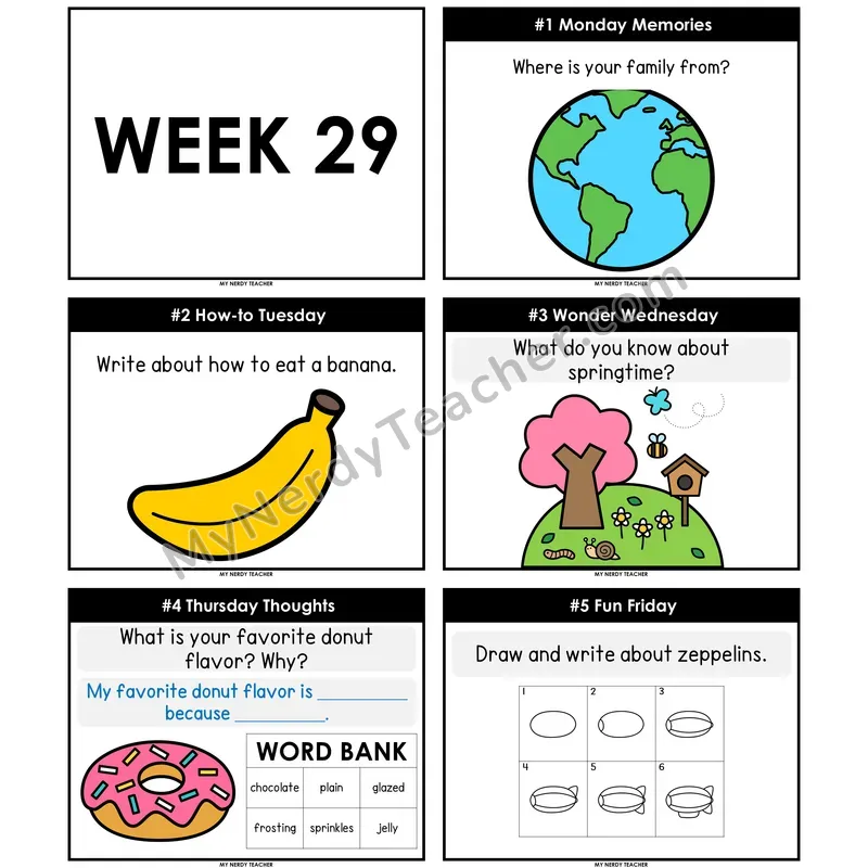 Morning Work Writing Prompts Week 29 — Editable PowerPoint
