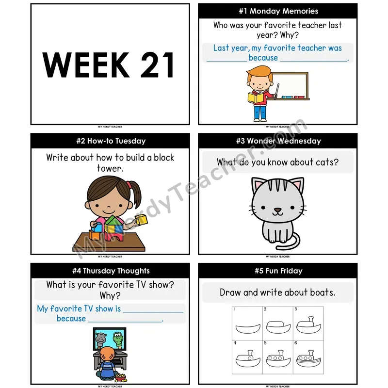 Morning Work Writing Prompts Week 21 — Editable PowerPoint