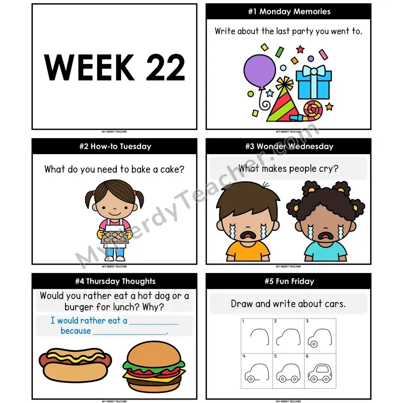 Morning Work Writing Prompts Week 22 — Editable PowerPoint