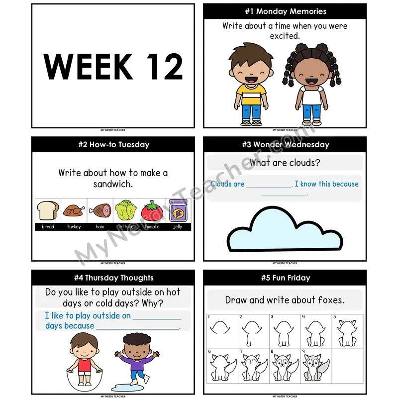 Morning Work Writing Prompts Week 12 — Editable PowerPoint