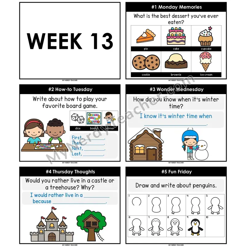 Morning Work Writing Prompts Week 13 — Editable PowerPoint