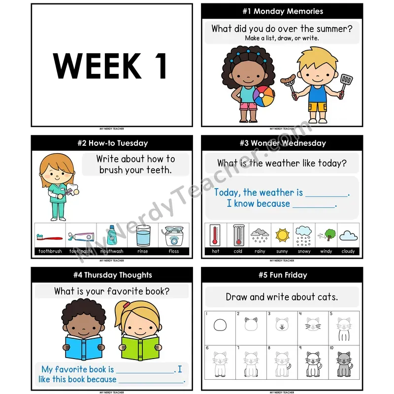 Morning Work Writing Prompts Week 1 — Editable PowerPoint