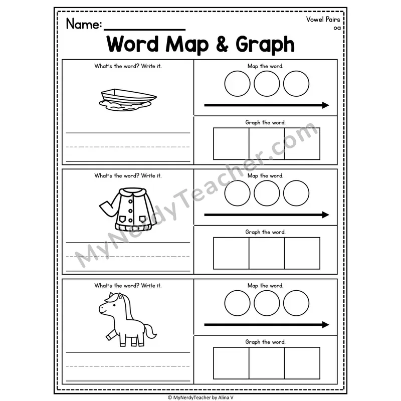 Vowel Teams Word Map and Graph Worksheet
