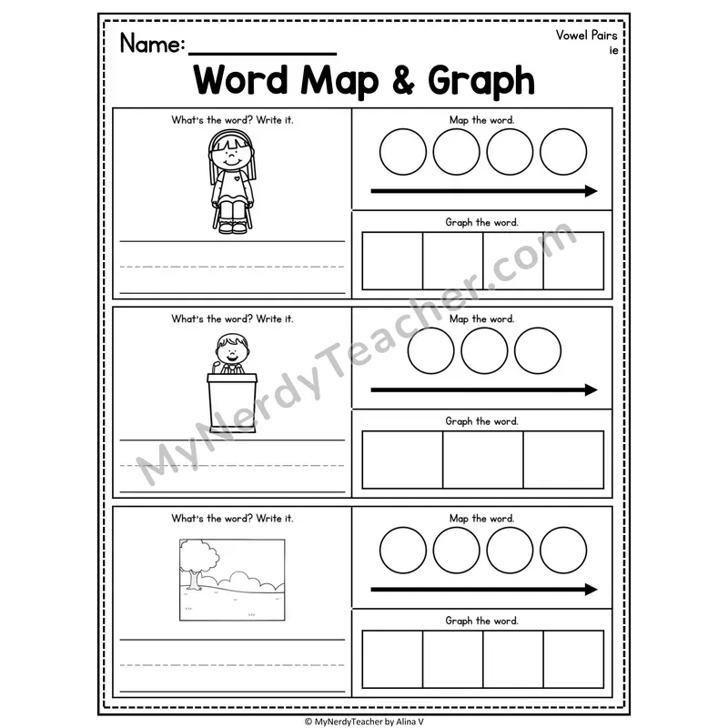 Vowel Teams Word Map and Graph Worksheet