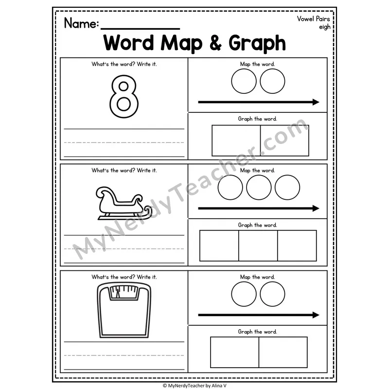 Vowel Teams Word Map and Graph Worksheet