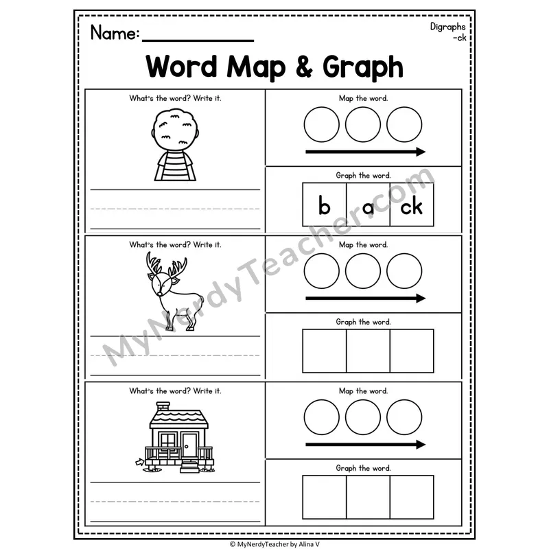 Digraphs Word Map and Graph Worksheet