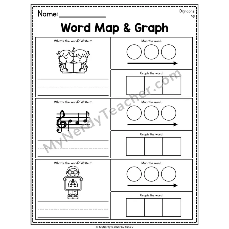 Digraphs Word Map and Graph Worksheet