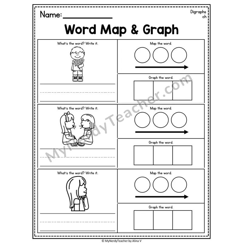 Digraphs Word Map and Graph Worksheet